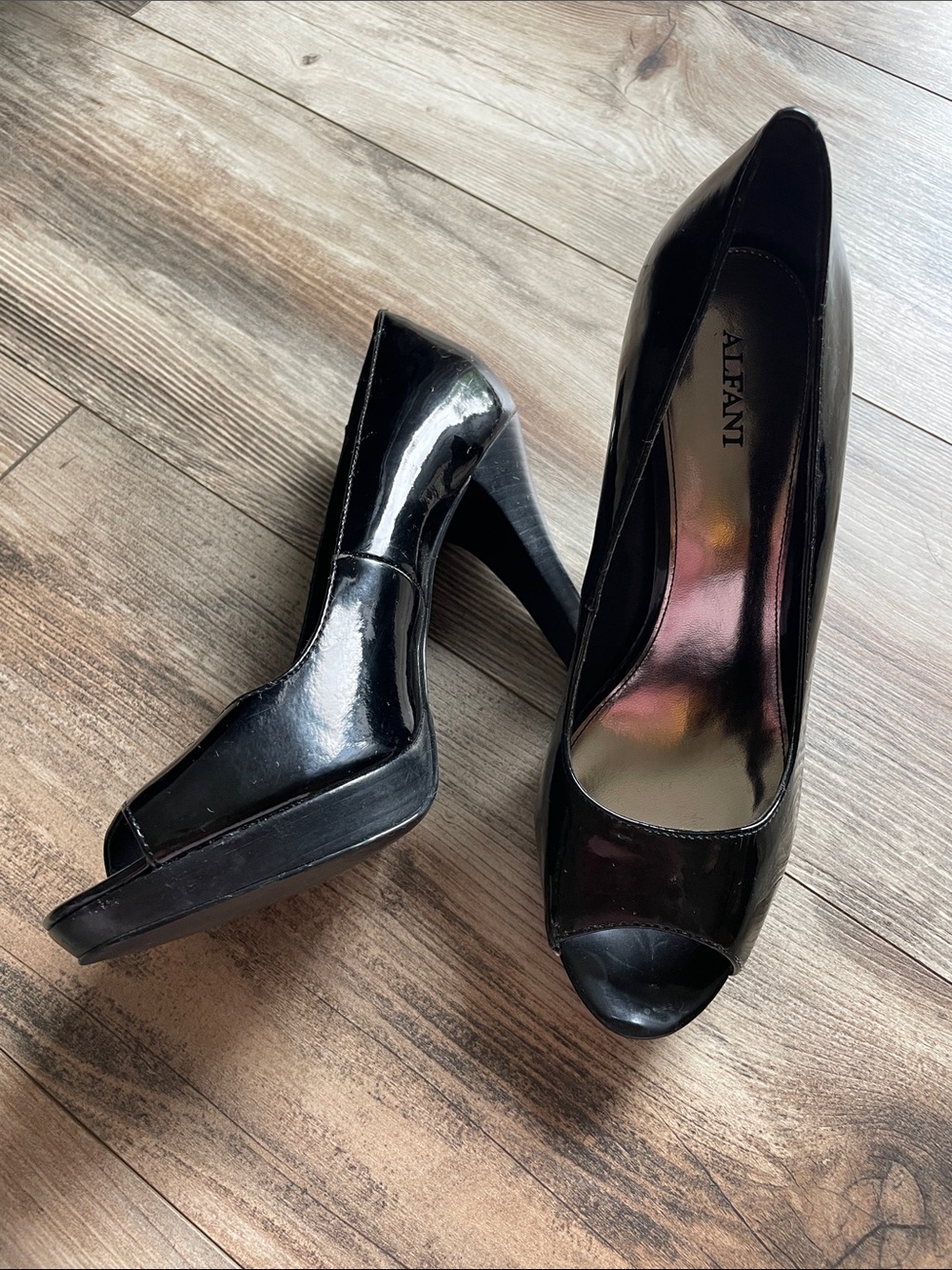 Alfani Black Patent Peep-Toe Platform Pumps